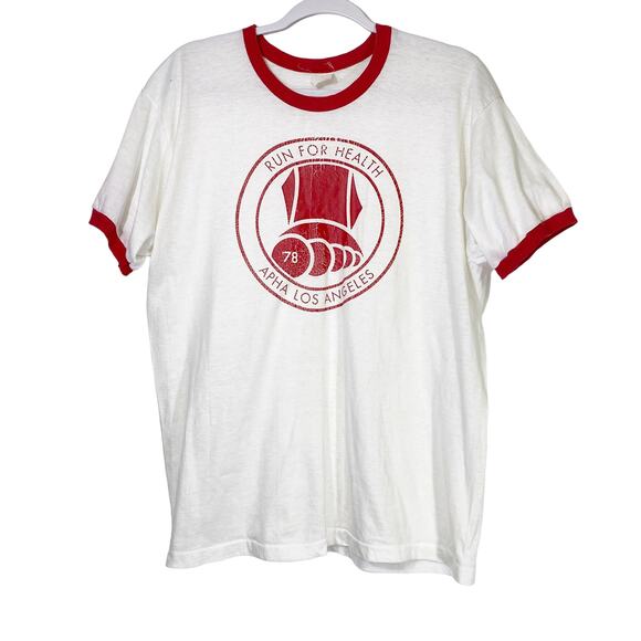 Vintage Apha Los Angeles Mens Single Stitch Graphic Ringer T Shirt 1978 - Picture 2 of 7